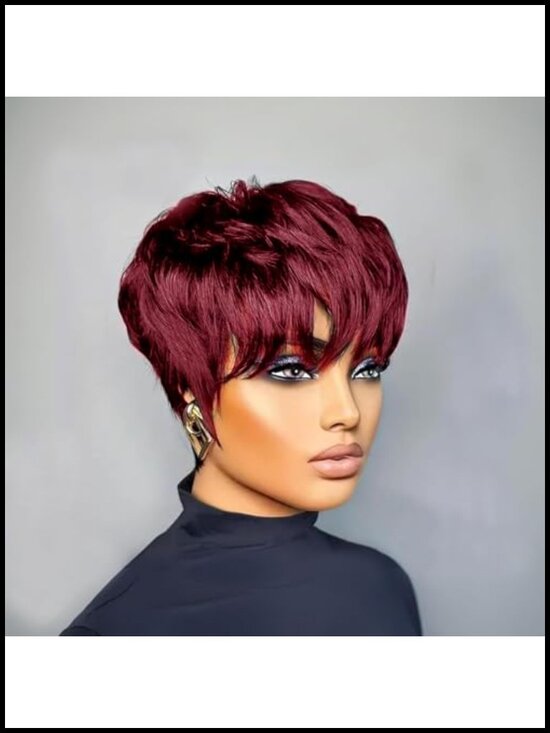 Short Pixie Cut 100% Human Hair Wig Glueless Straight Machine Made Daily Use main image 5